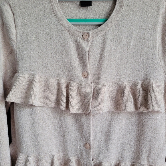 Ann Taylor palepink gold shimmer ruffle cardigan - Picture 2 of 6